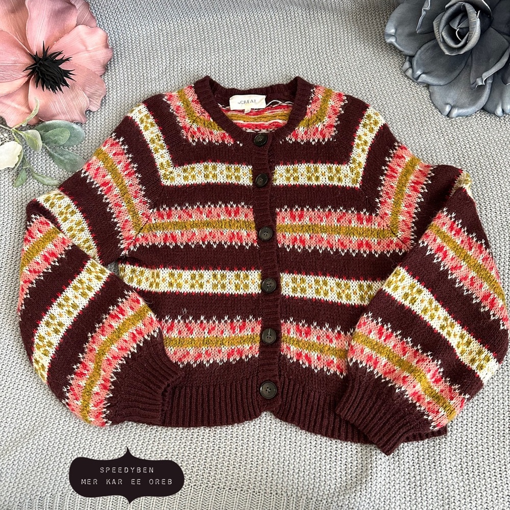 The Great. The Loom Cardigan Sweater Rosehip Medium - Picture 2 of 15
